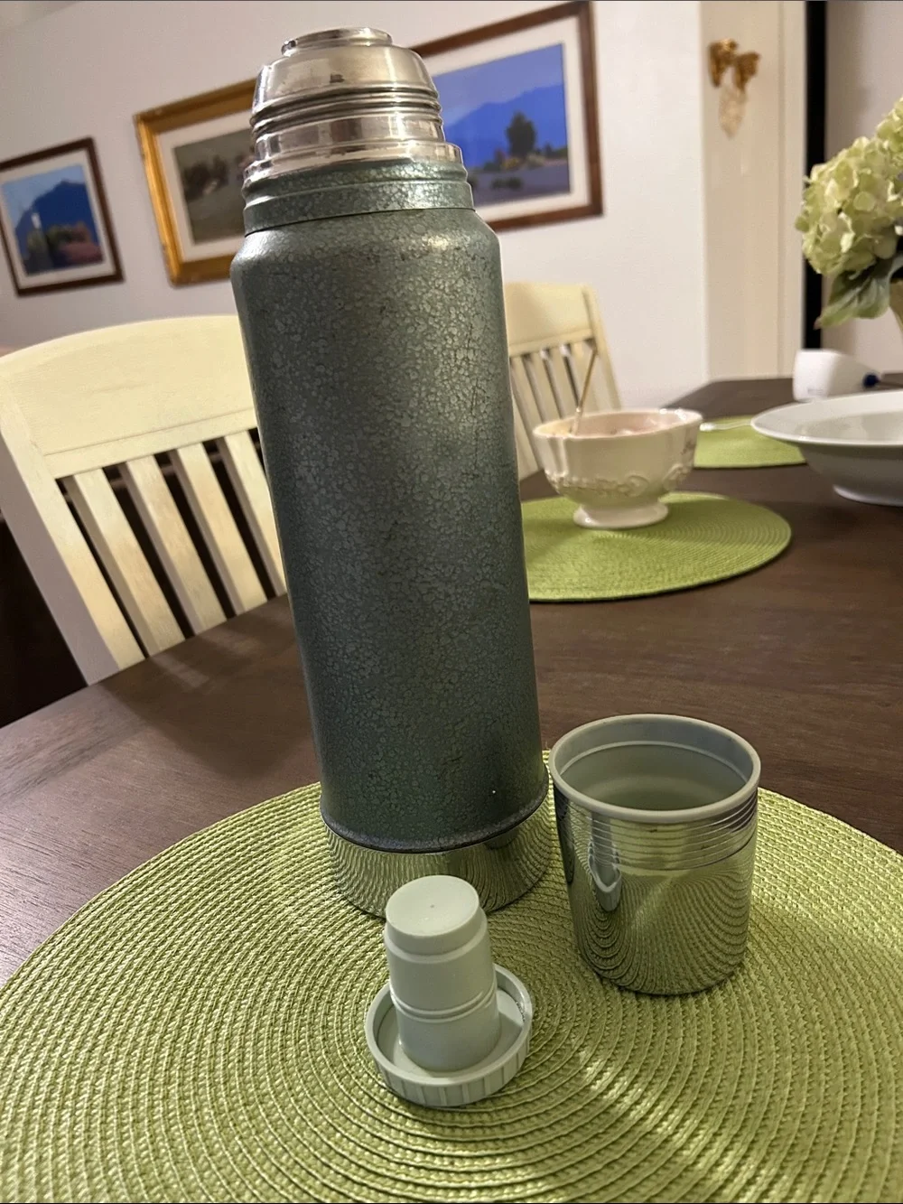 Vintage Stanley Green and Silver Vacuum thermos- Textured Finish thermos - Picture 2 of 6